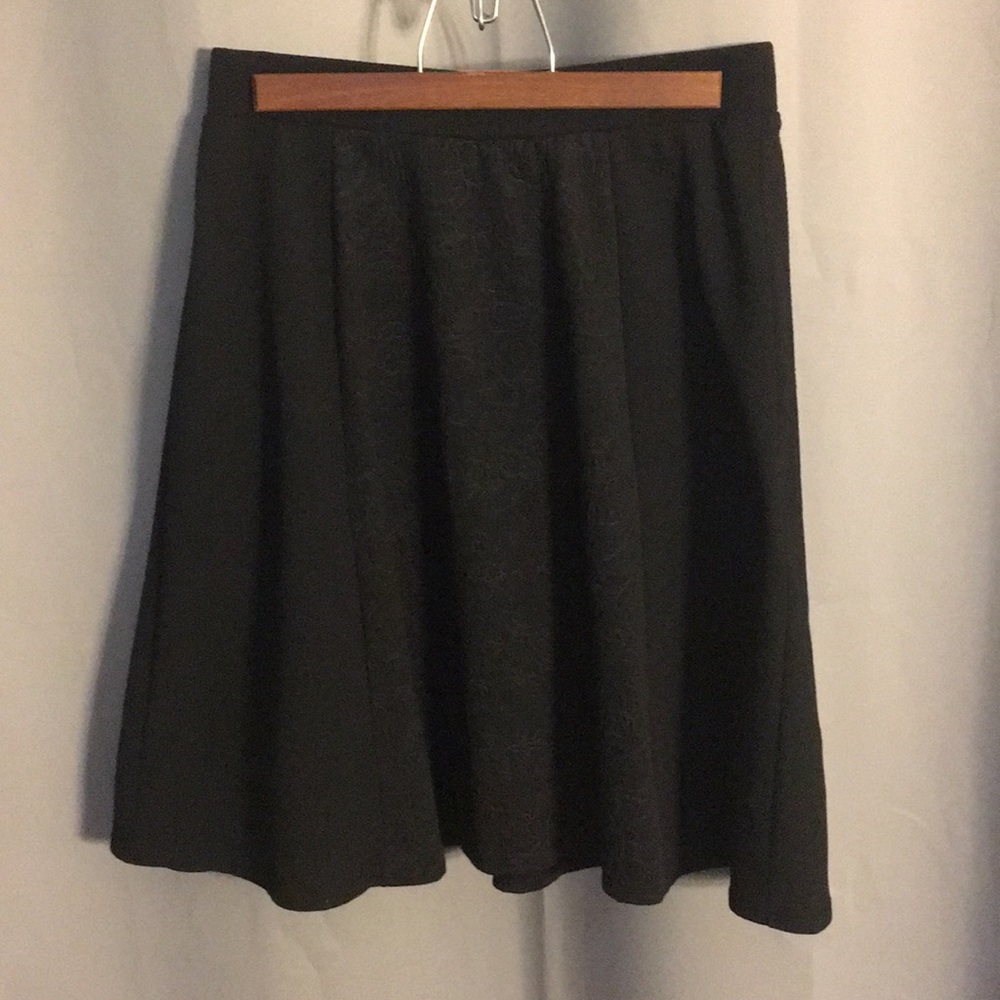 Black Knee-Length Skater Skirt with Texturing